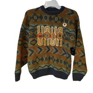 VINTAGE NEW Knit Sweater Pullover Aztec Jacquard Crew Neck Unisex Kids